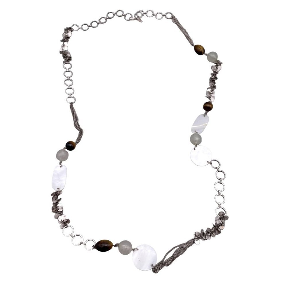 Lia Sophia Circle Link Beads Disc Necklace Silver Tone Lobster Closure 43 Inch